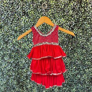 Red Ruffle Sequined Dance Costume